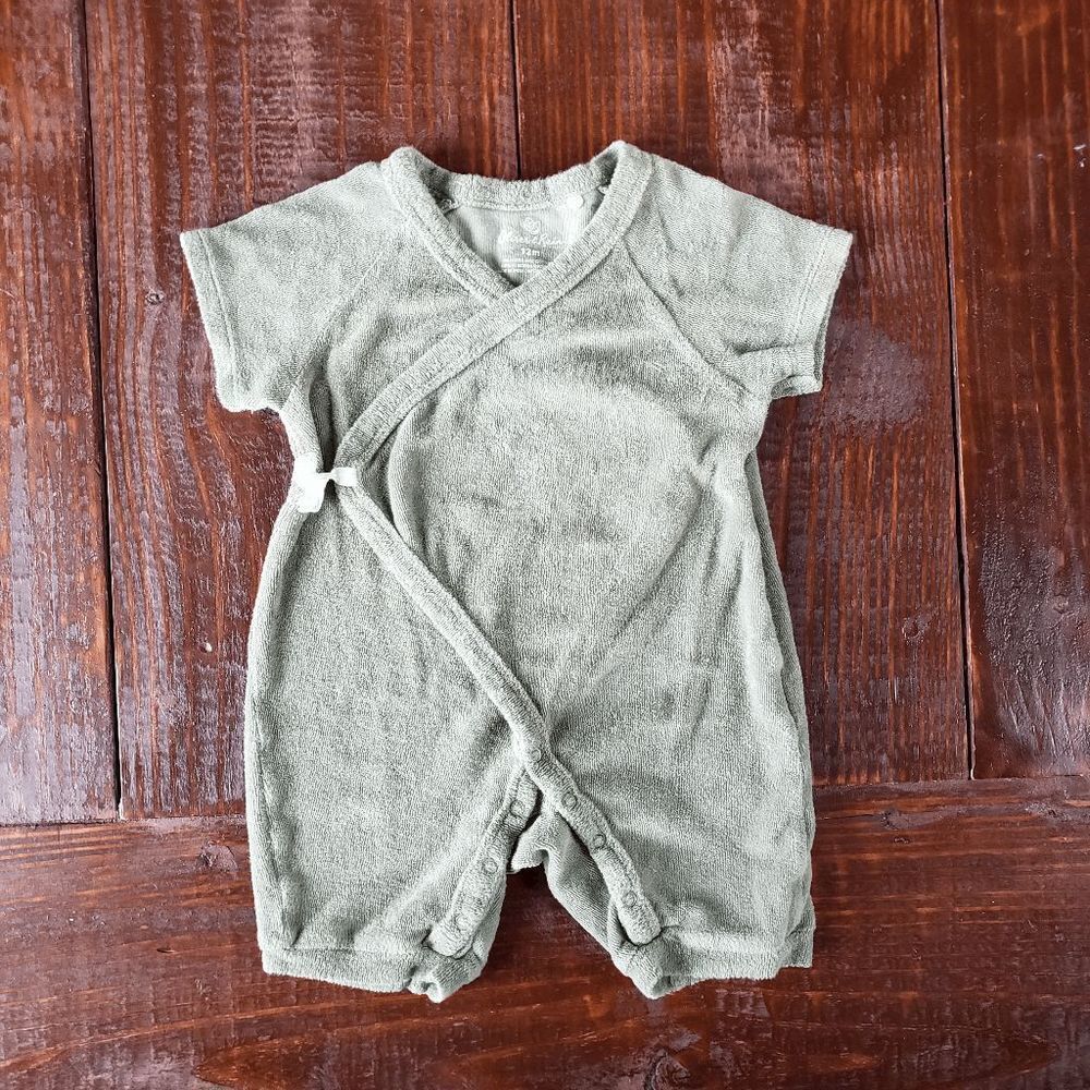 Oliver and Rain Terry Short Leg Kimono Romper, 12 M, Moss